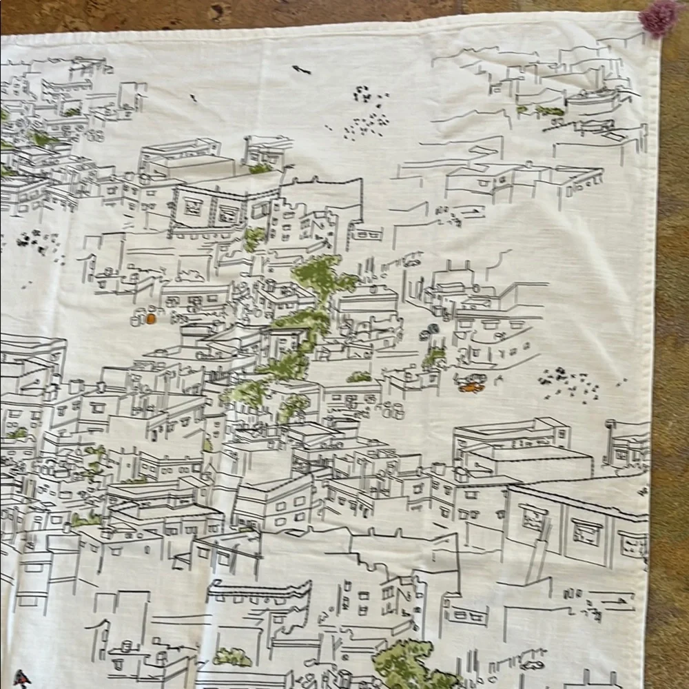 IKEA LOKALT Amman City White Cotton Linen Throw Blanket Embroidery Block Print - Picture 4 of 10